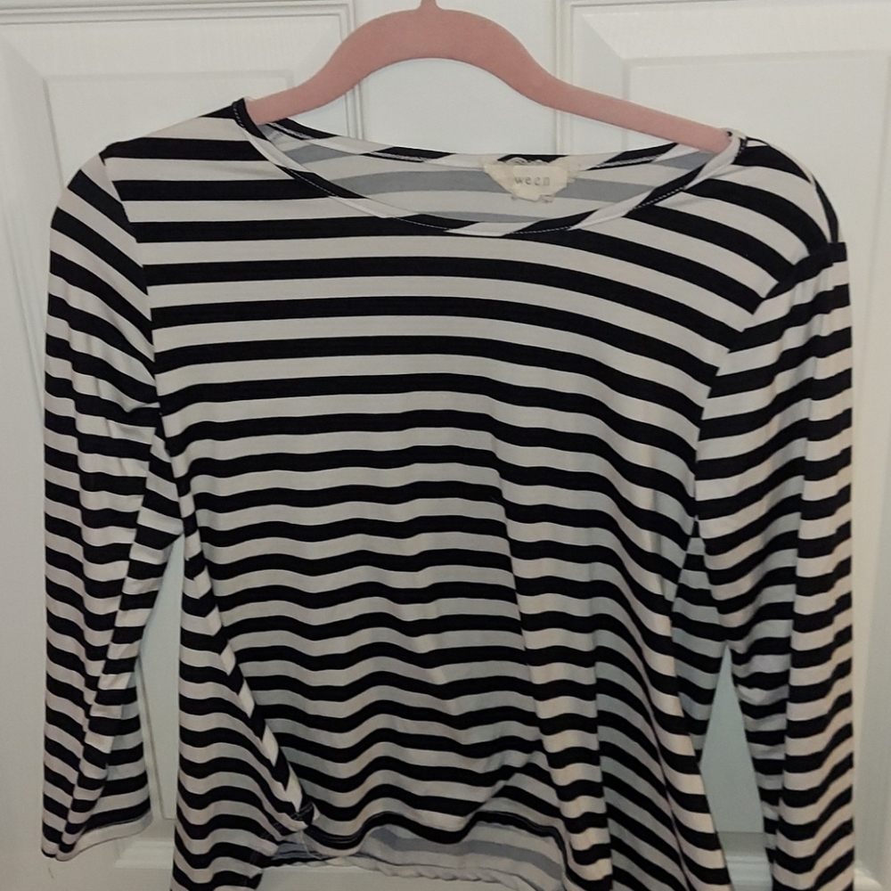 BTween Black and White Striped Top Handkerchief Hem